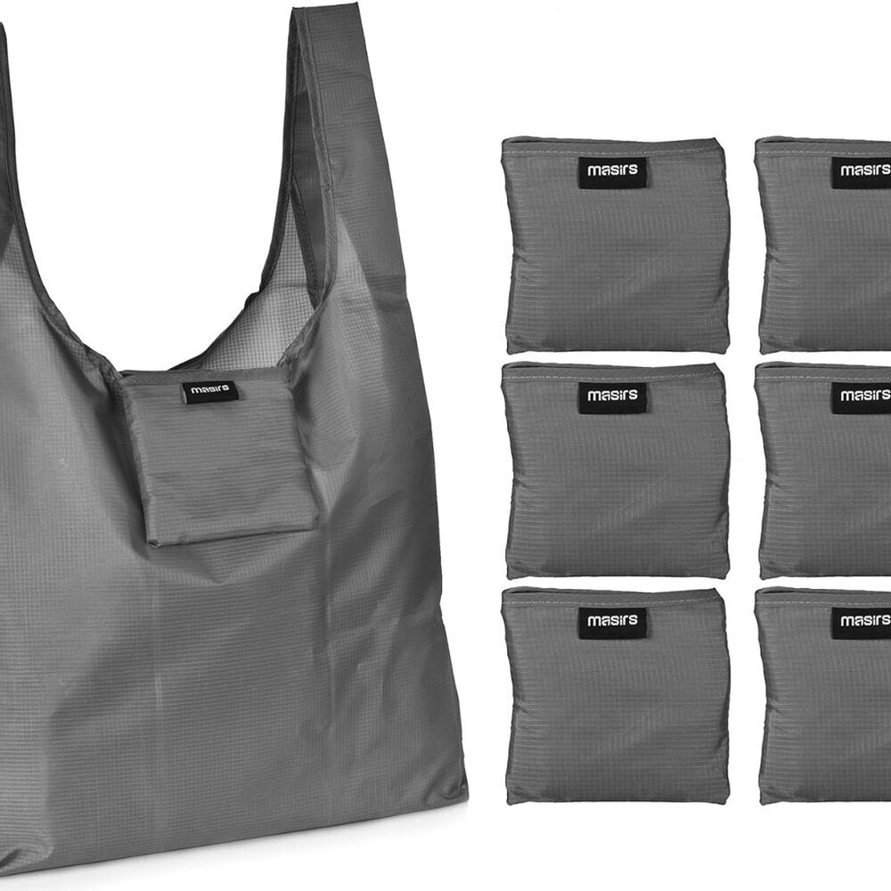 Reusable Grocery Bag 6-PACK | GREY - Reusable Ripstop Bags - Large, Strong Eco F